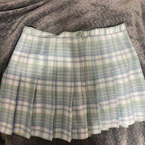 Elegant Blue and Green Plaid Mini Skirt